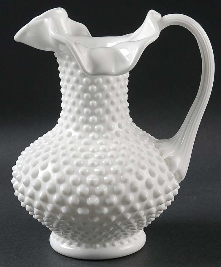 Hobnail Milk Glass 7" Handled Pitcher by Fenton-1