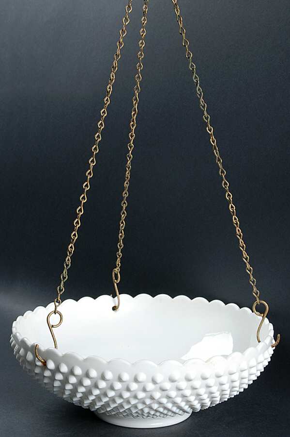 Hobnail Milk Glass Round Hanging Bowl by Fenton-1