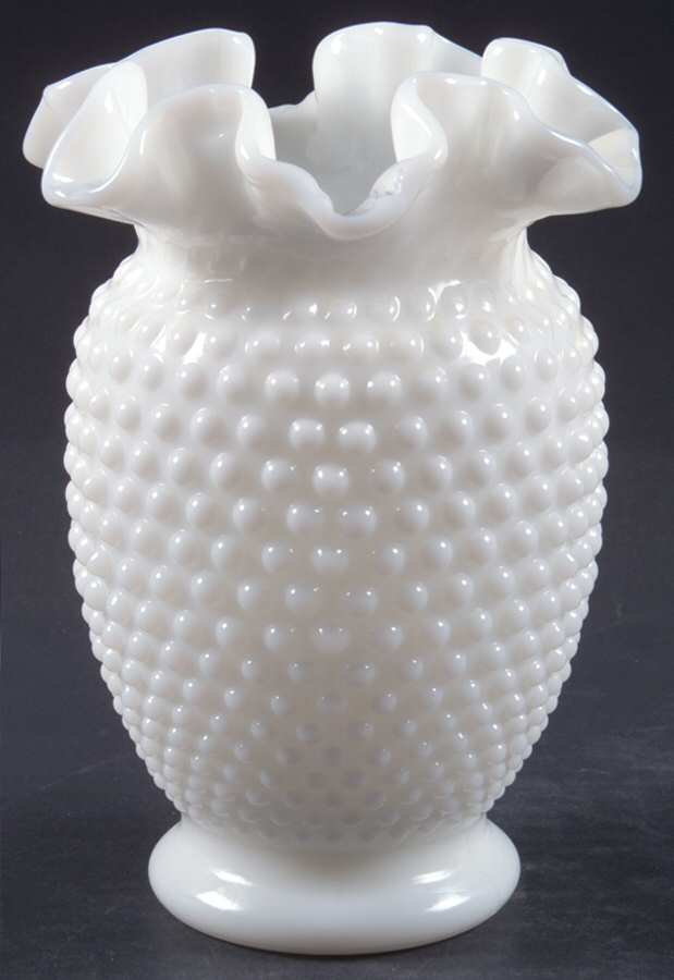 Hobnail Milk Glass 6" Double Crimped Vase by Fenton-1