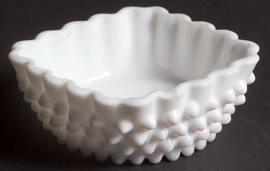 Hobnail Milk Glass 4" Square Dessert Bowl by Fenton-1