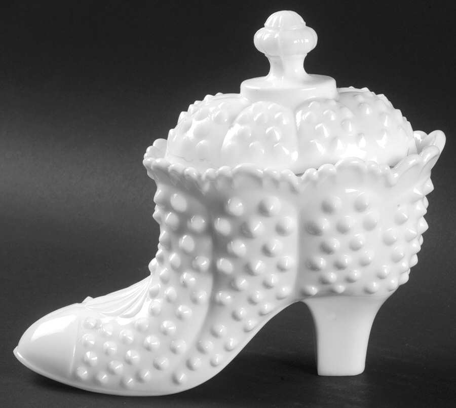 Hobnail Milk Glass Slipper & Lid by Fenton-1