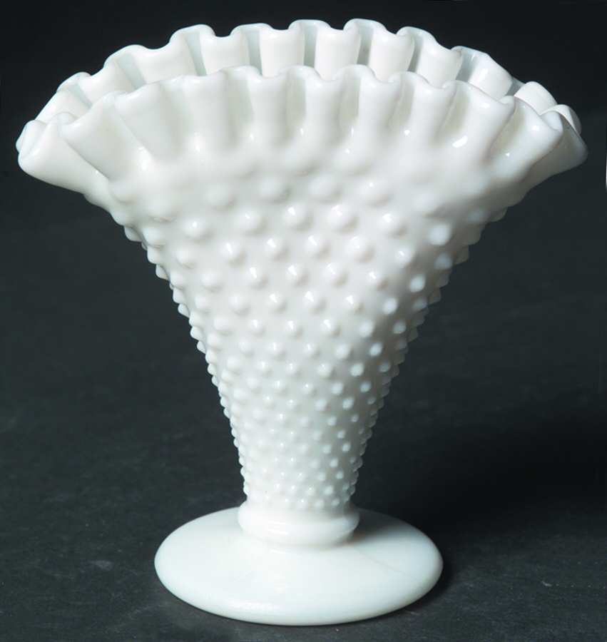 Hobnail Milk Glass Small Fan Vase by Fenton-1