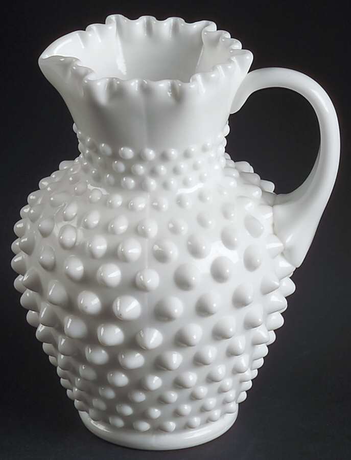 Hobnail Milk Glass Crimped Top 12 Oz Open Syrup by Fenton-1