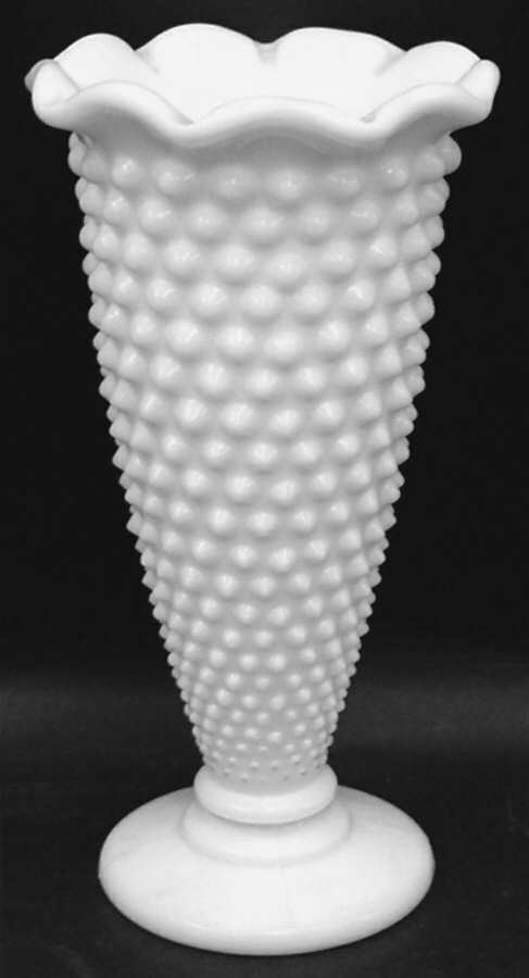 Hobnail Milk Glass 6" Footed Flared Vase by Fenton-1