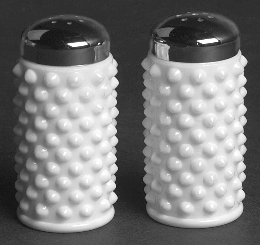 Hobnail Milk Glass Shaker Set w/Metal Lids by Fenton-1