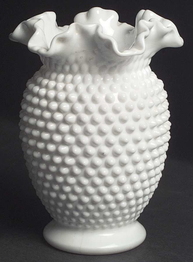 Hobnail Milk Glass 8" Double Crimped Vase by Fenton-1