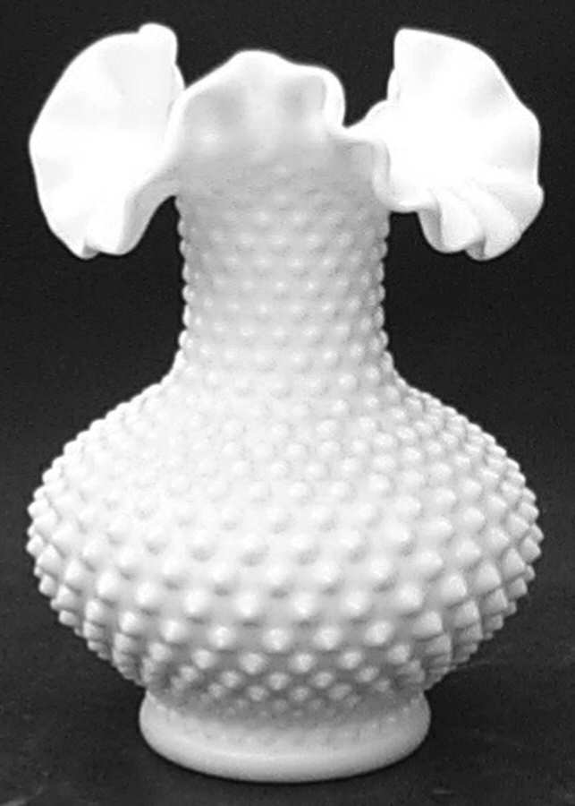 Hobnail Milk Glass 6" Double Crimped Vase by Fenton-1