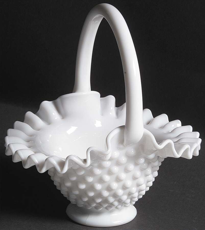 Hobnail Milk Glass #389/3837 Hobnail 7" Basket by Fenton-1