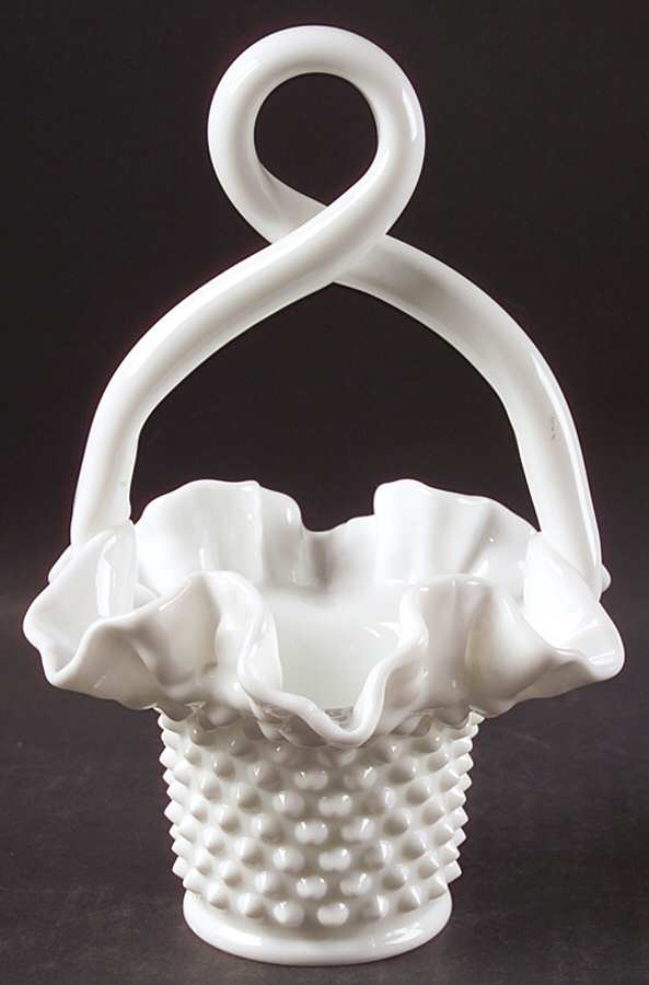 Hobnail Milk Glass #3335 Hobnail 7" Loop Handle Basket by Fenton-1