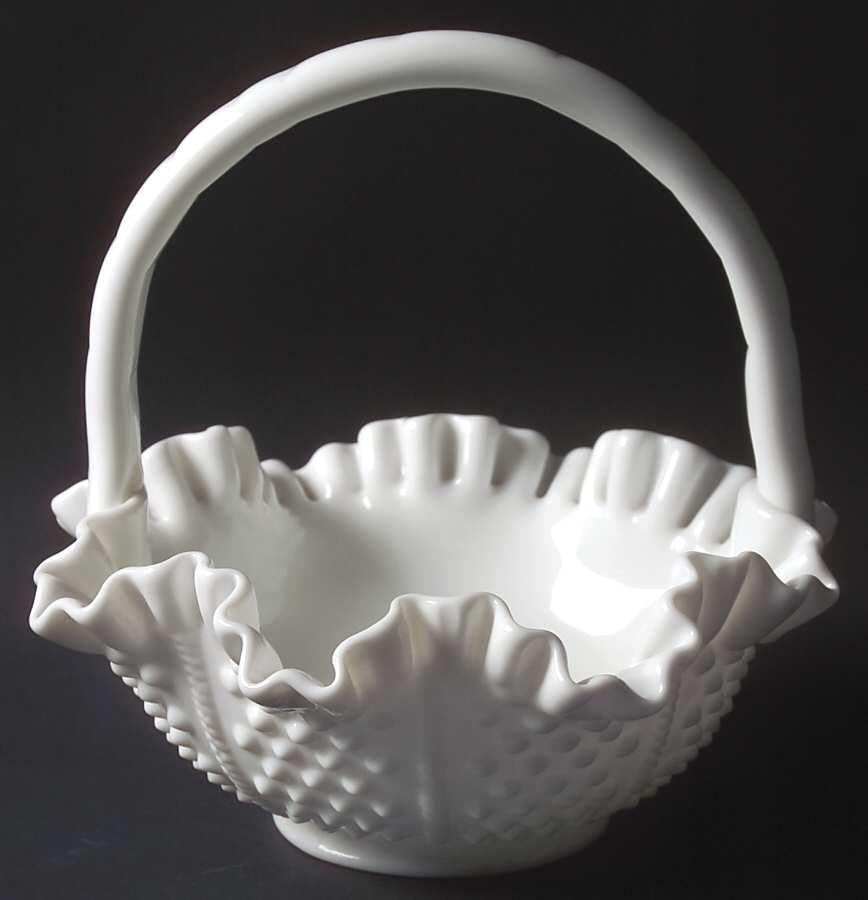 Hobnail Milk Glass #3638 Hobnail 8" Basket by Fenton-1