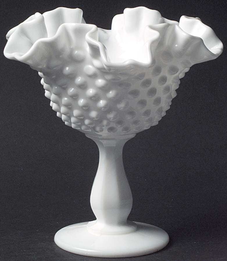 Hobnail Milk Glass Round Compote (Height X Width) by Fenton-1