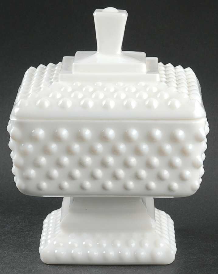 Hobnail Milk Glass Wedding Bowl with Lid by Fenton-1