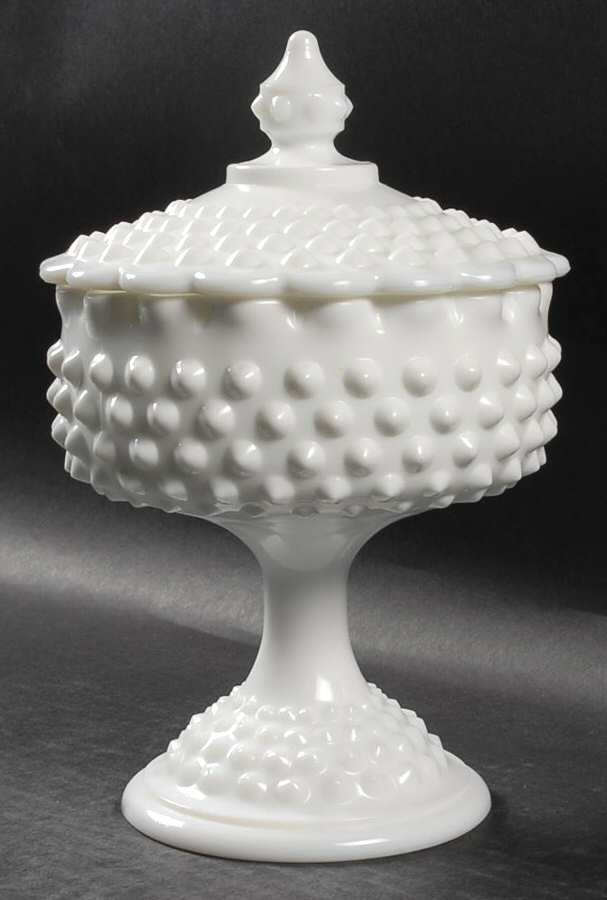 Hobnail Milk Glass Footed Candy Box & Lid by Fenton-1