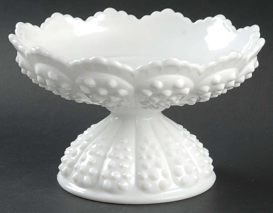 Hobnail Milk Glass Footed Candle Bowl by Fenton-1