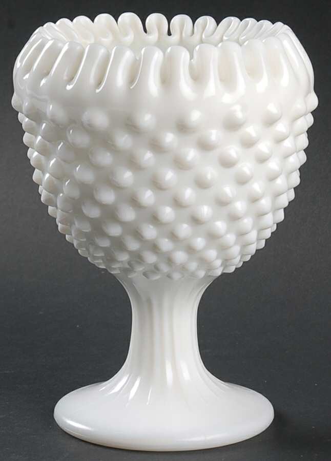 Hobnail Milk Glass Footed Ivy Vase by Fenton-1