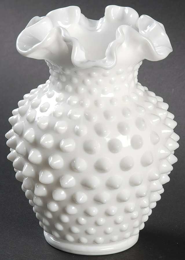 Hobnail Milk Glass 5 1/2" Double Crimped Vase by Fenton-1
