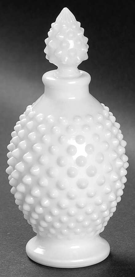 Hobnail Milk Glass Round Perfume Bottle & Stopper by Fenton-1
