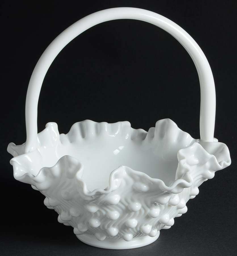 Hobnail Milk Glass #3032 Wave Hobnail 9" Basket by Fenton-1