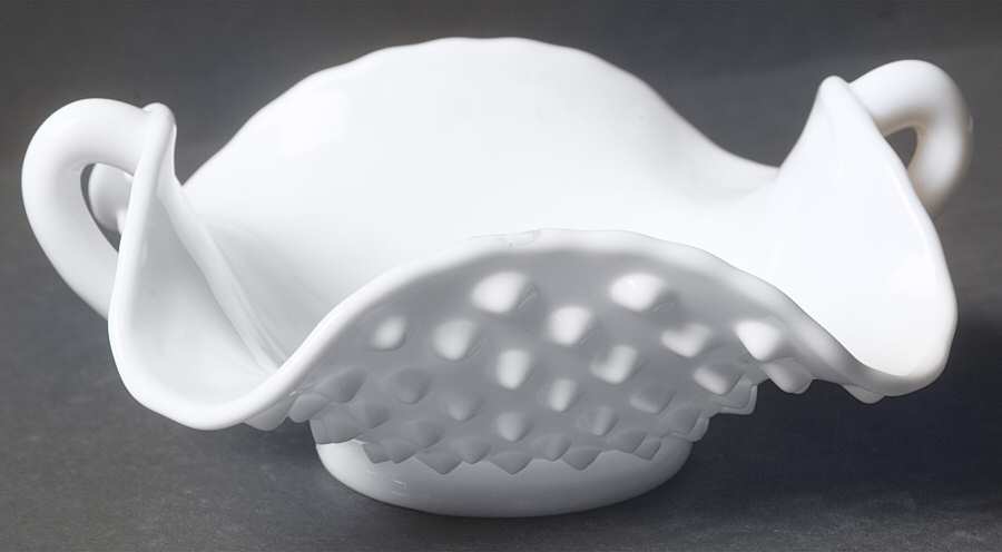 Hobnail Milk Glass 7" Handled Bon Bon by Fenton-1