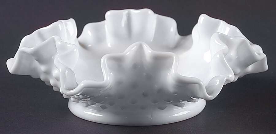 Hobnail Milk Glass 6" Double Crimped Bon Bon by Fenton-1
