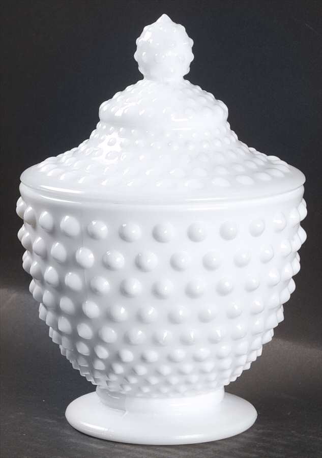 Hobnail Milk Glass Small Candy Jar & Lid by Fenton-1