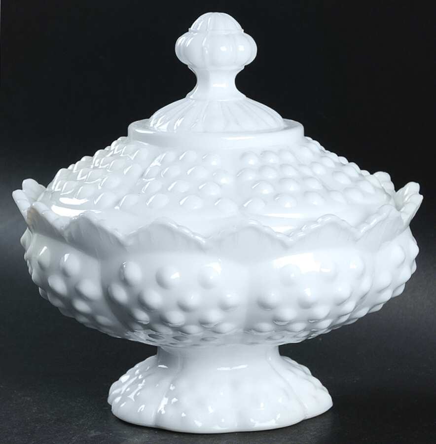 Hobnail Milk Glass Low Footed Candy Box & Lid by Fenton-1