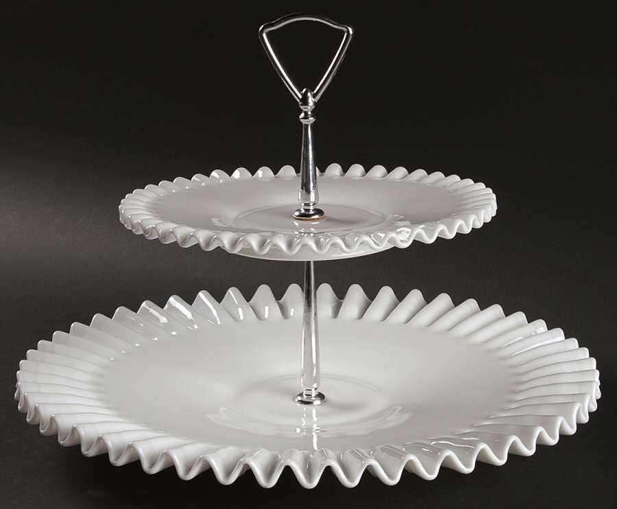 Hobnail Milk Glass 2 Tier Serving Tray by Fenton-1