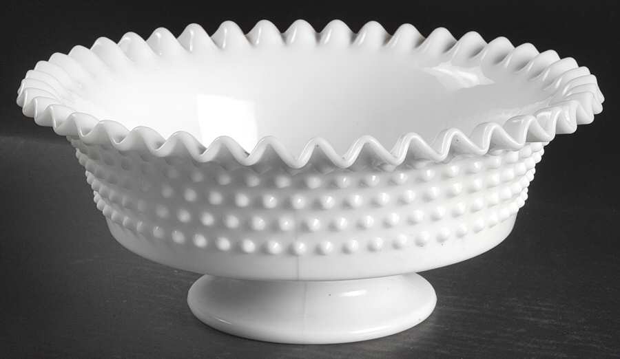 Hobnail Milk Glass Footed Crimped Bowl by Fenton-1