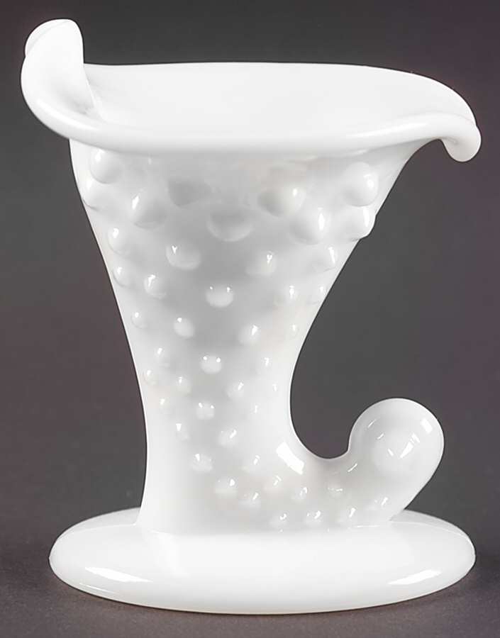 Hobnail Milk Glass Mini Cornucopia/Candleholder by Fenton-1
