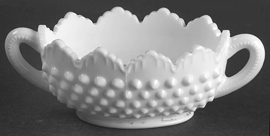 Hobnail Milk Glass Handled Nut Dish by Fenton-1