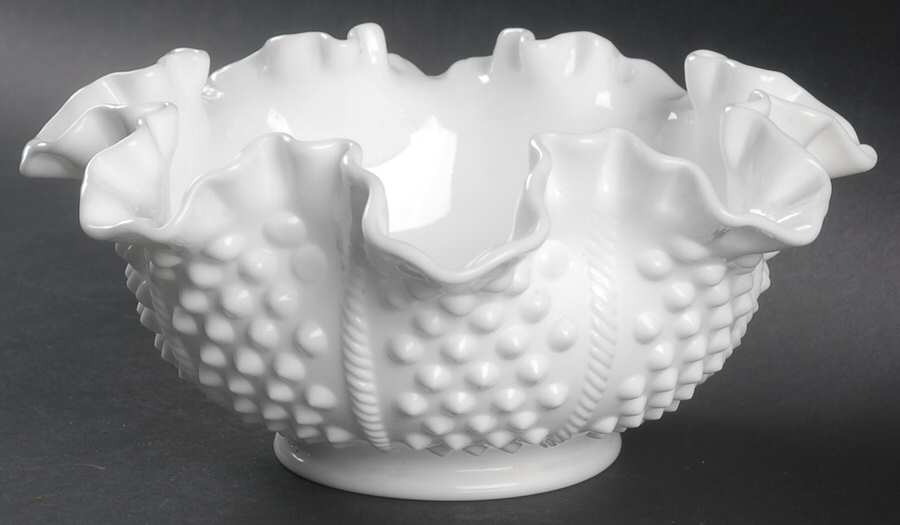Hobnail Milk Glass 7" Round Crimped Bowl by Fenton-1
