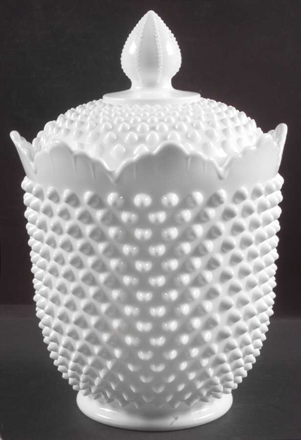 Hobnail Milk Glass Cookie Jar & Lid by Fenton-1