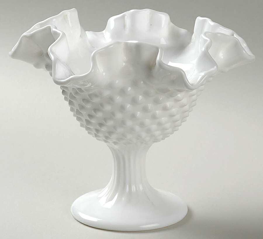 Hobnail Milk Glass Round Compote (Height X Width) by Fenton-1