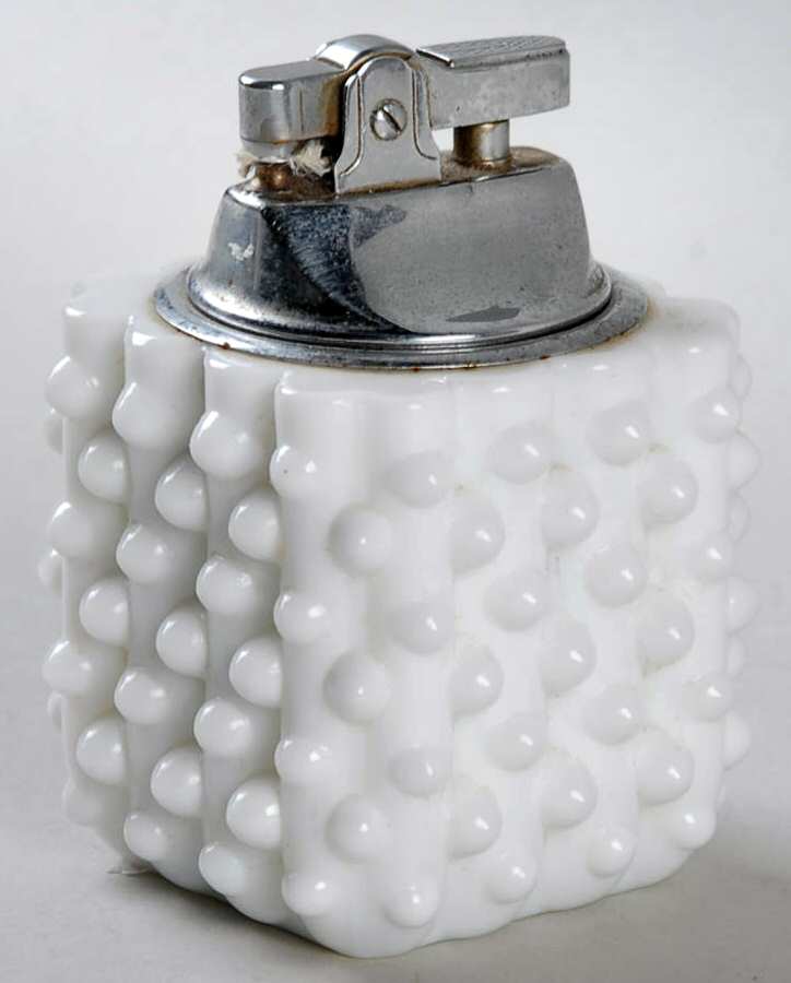 Hobnail Milk Glass 2 Piece Cigarette Lighter by Fenton-1