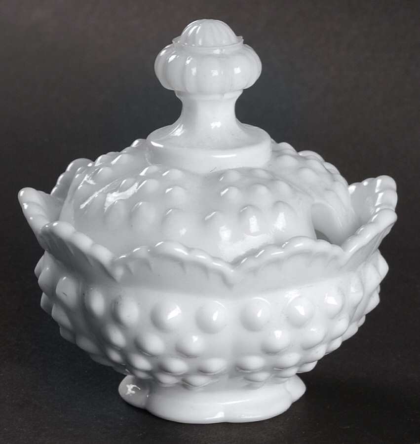 Hobnail Milk Glass #3605 Mustard & Lid by Fenton-1