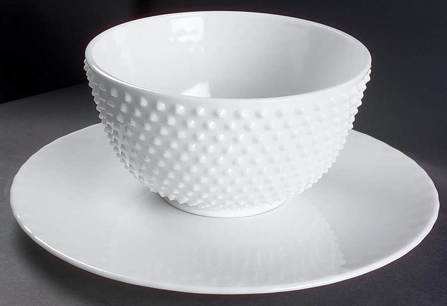 Hobnail Milk Glass #3827 Punch Bowl & Plate by Fenton-1