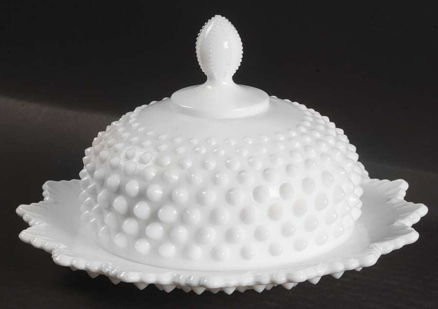 Hobnail Milk Glass Round Covered Butter by Fenton-1