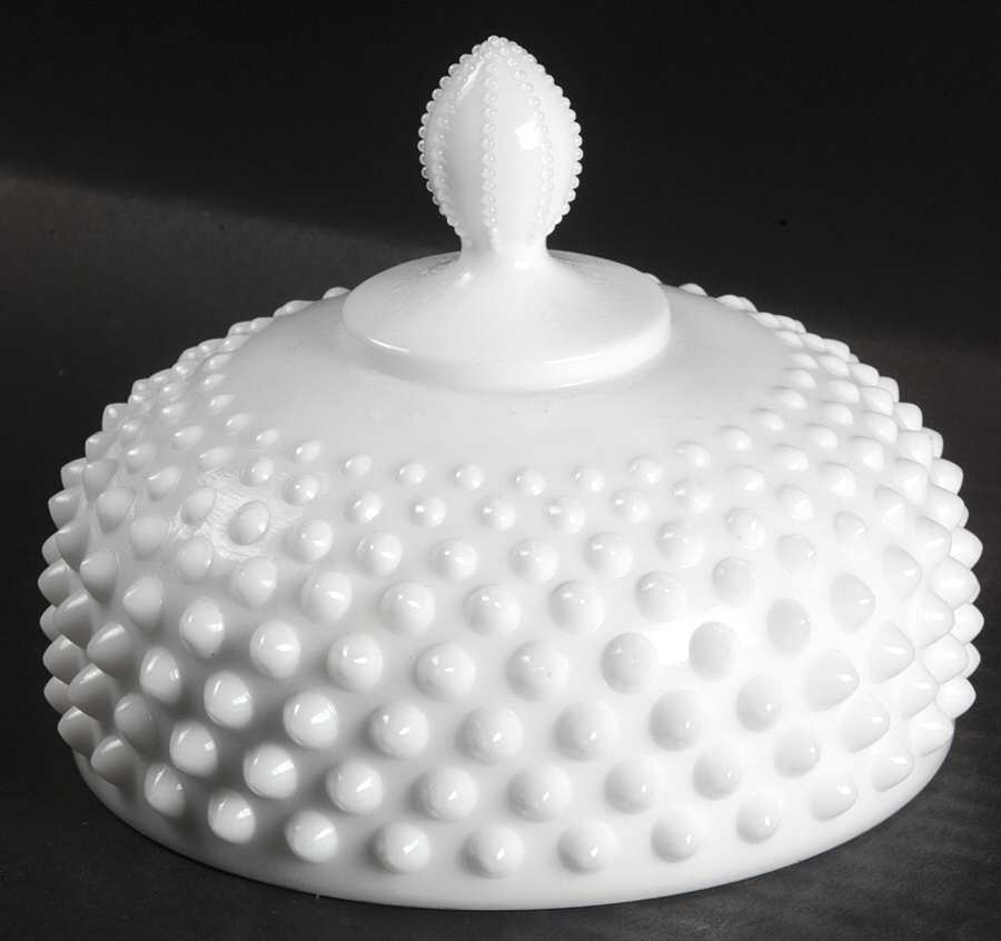 Hobnail Milk Glass Lid for Round Butter by Fenton-1