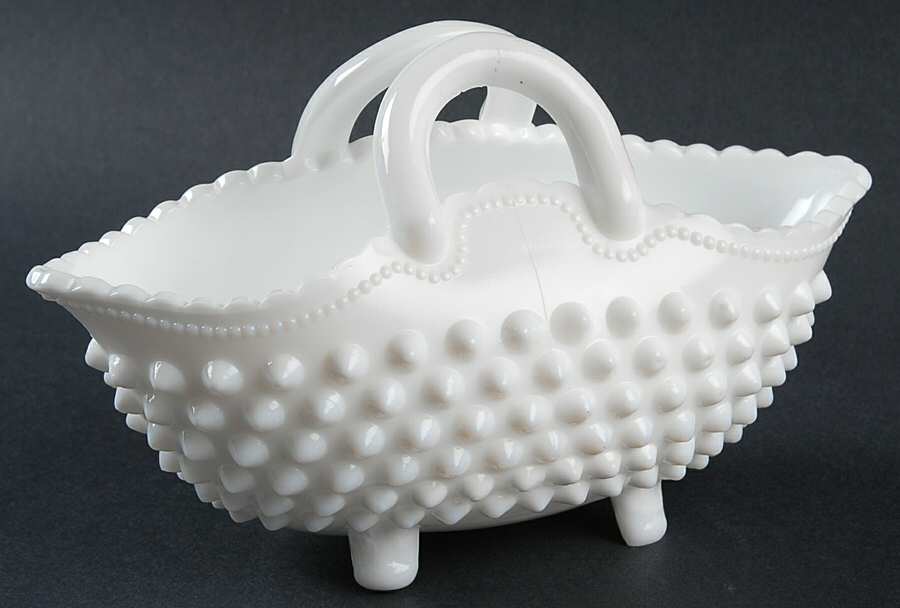 Hobnail Milk Glass #3634 Hobnail 4" Oval Basket by Fenton-1