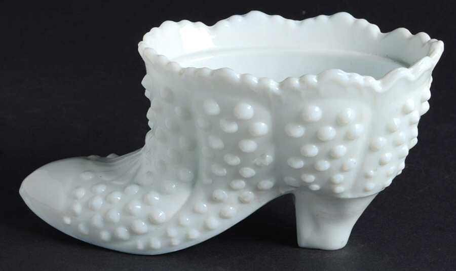Hobnail Milk Glass Slipper No Lid by Fenton-1