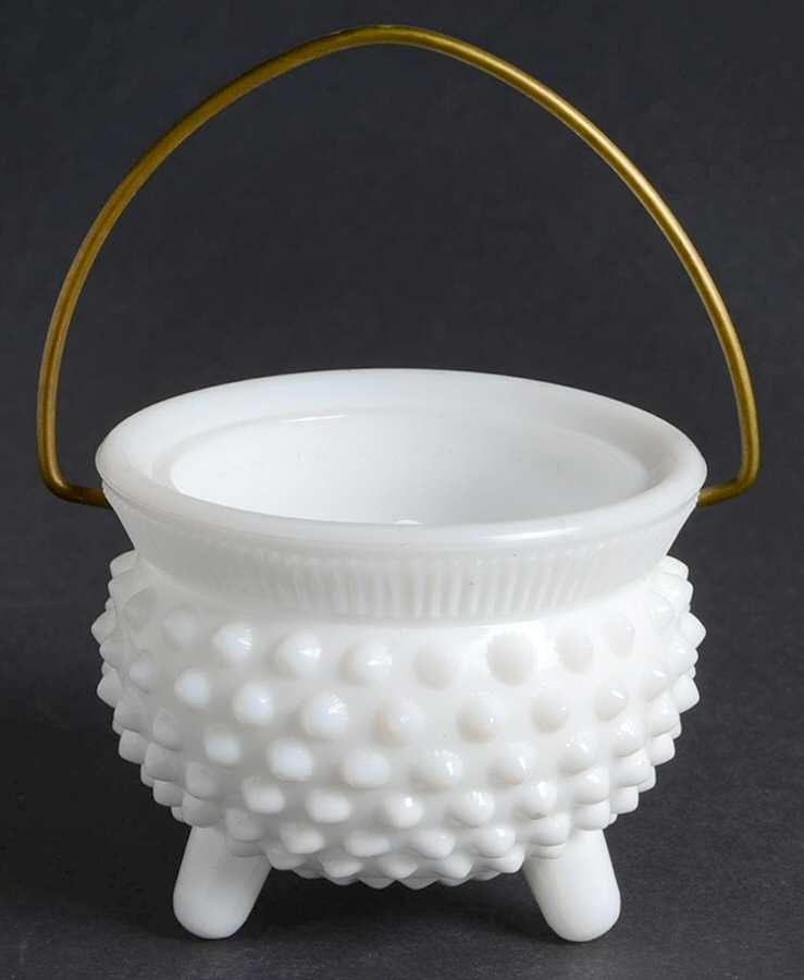 Hobnail Milk Glass Mustard Kettle No Lid by Fenton-1
