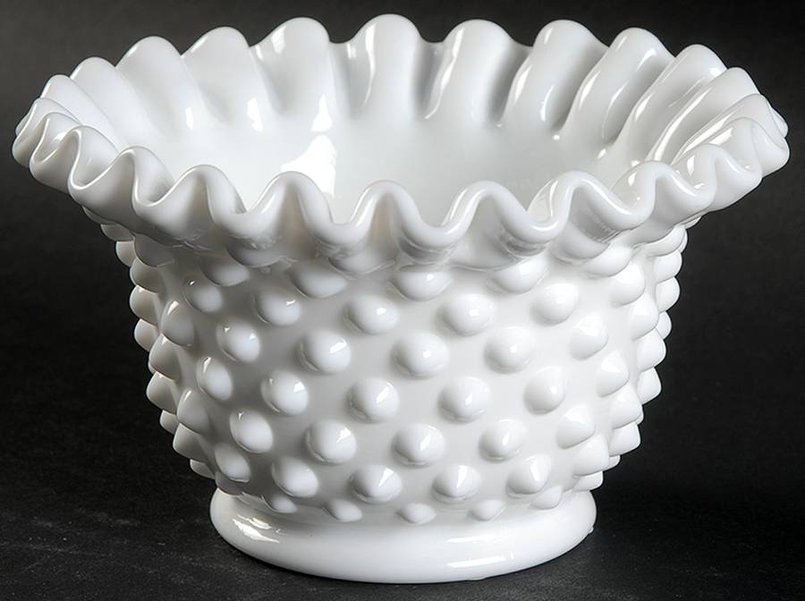 Hobnail Milk Glass 2" Crimped Vase by Fenton-1