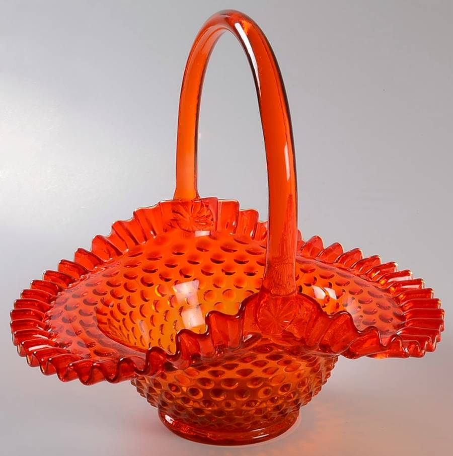 Hobnail Orange #389/3830 Hobnail 10" Basket by Fenton-1