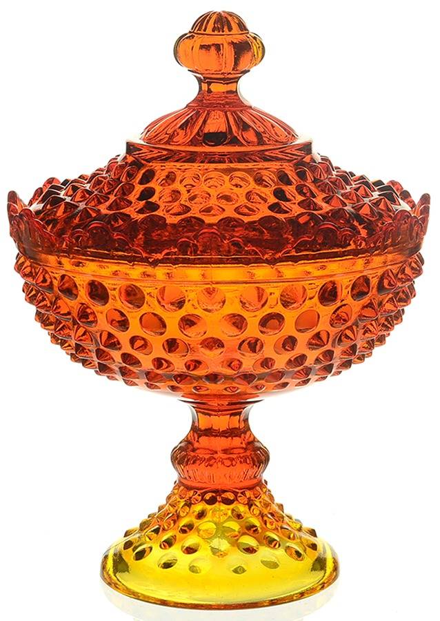 Hobnail Orange Tall Footed Candy Box with Lid by Fenton-1