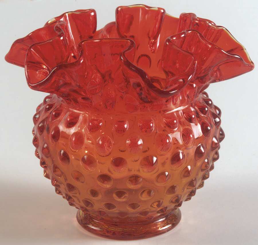 Hobnail Orange Small Crimped Vase by Fenton-1