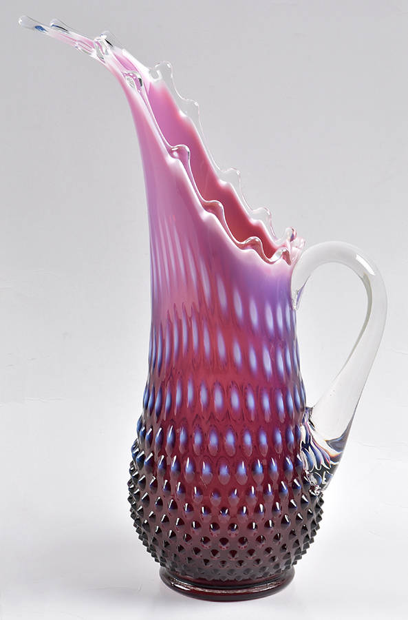 Hobnail Plum (Opalescent) #3760 12" To 22" Swung Pitcher Vase by Fenton-1