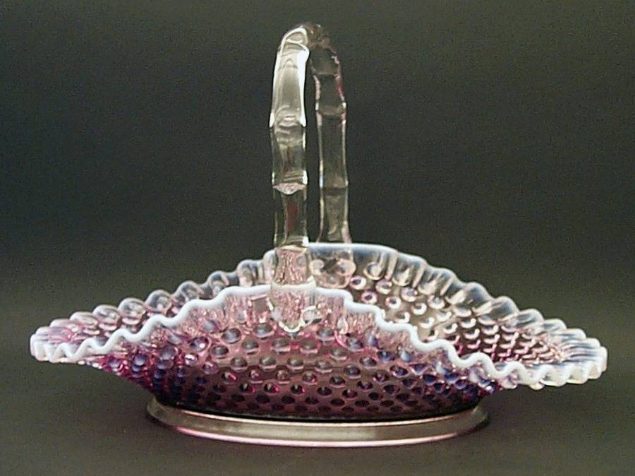 Hobnail Plum (Opalescent) #3839 Hobnail 9" Basket by Fenton-1
