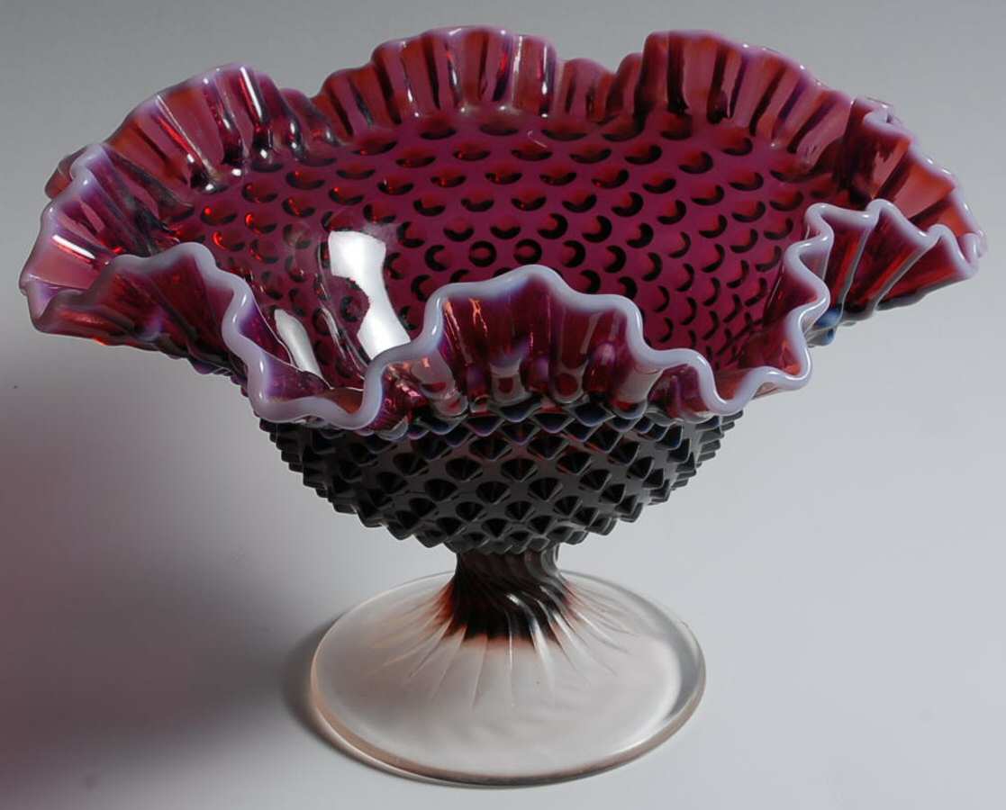 Hobnail Plum (Opalescent) 9" Footed Bowl by Fenton-1
