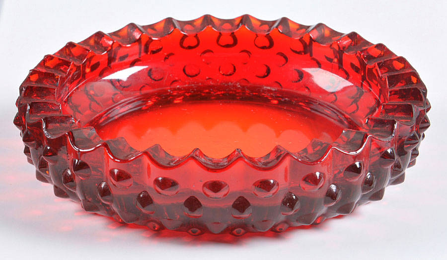 Hobnail Ruby 6" Round Ashtray by Fenton-1