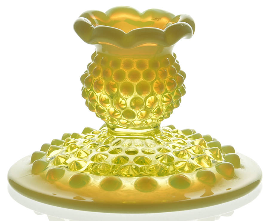 Hobnail Topaz (Opalescent) 3" Single Light Candlestick by Fenton-1